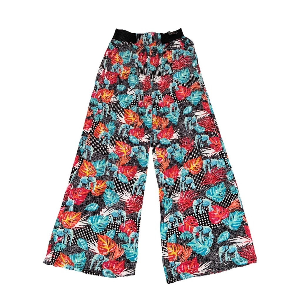 Bijorca Pants Women's One Size High Waist Palazzo Wide Leg Pockets Elephants NEW